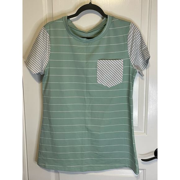 Womens green and white striped short sleeve top blouse size medium - Picture 1 of 2